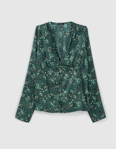 Blouse manches longues col V imprimé floral bleu femme - IKKS