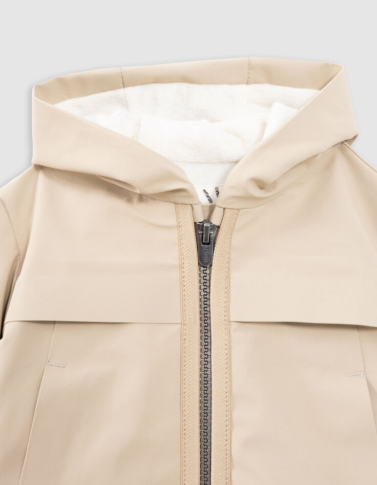 Beige Jacke mit Kapuze, recycelter Polyester, Babyjungen-3