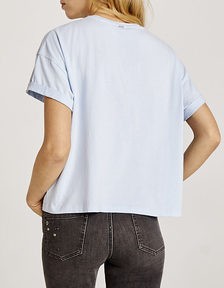 Tee-shirt bleu ciel en 100% coton visuel coeur femme-3