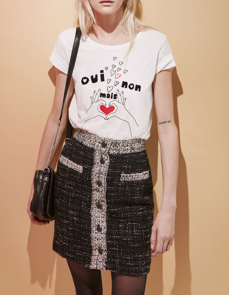 Women’s ecru IKKS capsule slogan motif cotton T-shirt-2