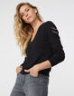 Cardigan maille tricot noir bijoux esprit militaire femme-1