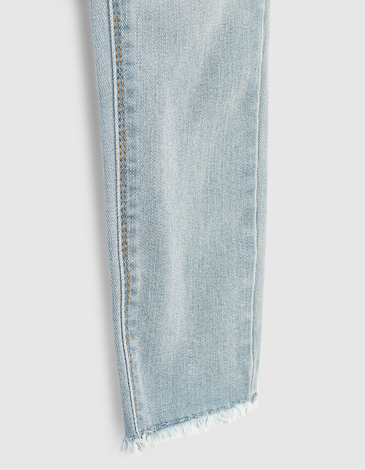 Bleach Blue Skinny-Mädchenjeans mit Fransenabschluss-4 Bleach Blue Skinny-Mädchenjeans mit Fransenabschluss-4