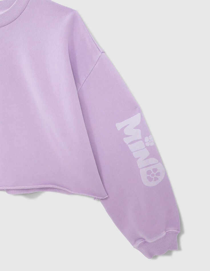 Lila Crop-Mädchensweatshirt mit Print an den Ärmeln-4