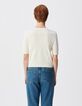 Cardigan manches courtes blanc tricot deux poches Femme-3
