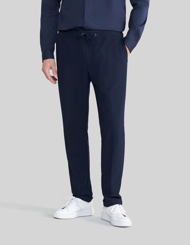Marineblaue Herrenjogginghose aus Seersucker-2