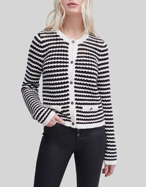 Women’s navy openwork knit sailor-stripe cardigan - IKKS