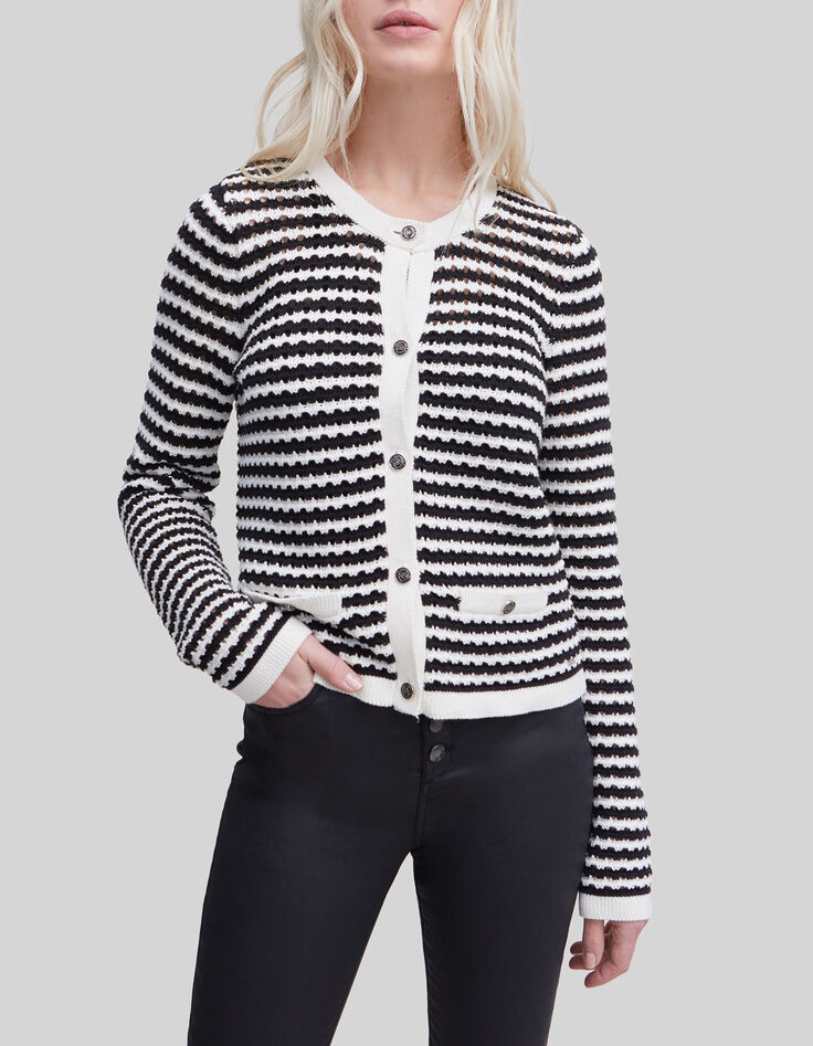 Women’s navy openwork knit sailor-stripe cardigan-1