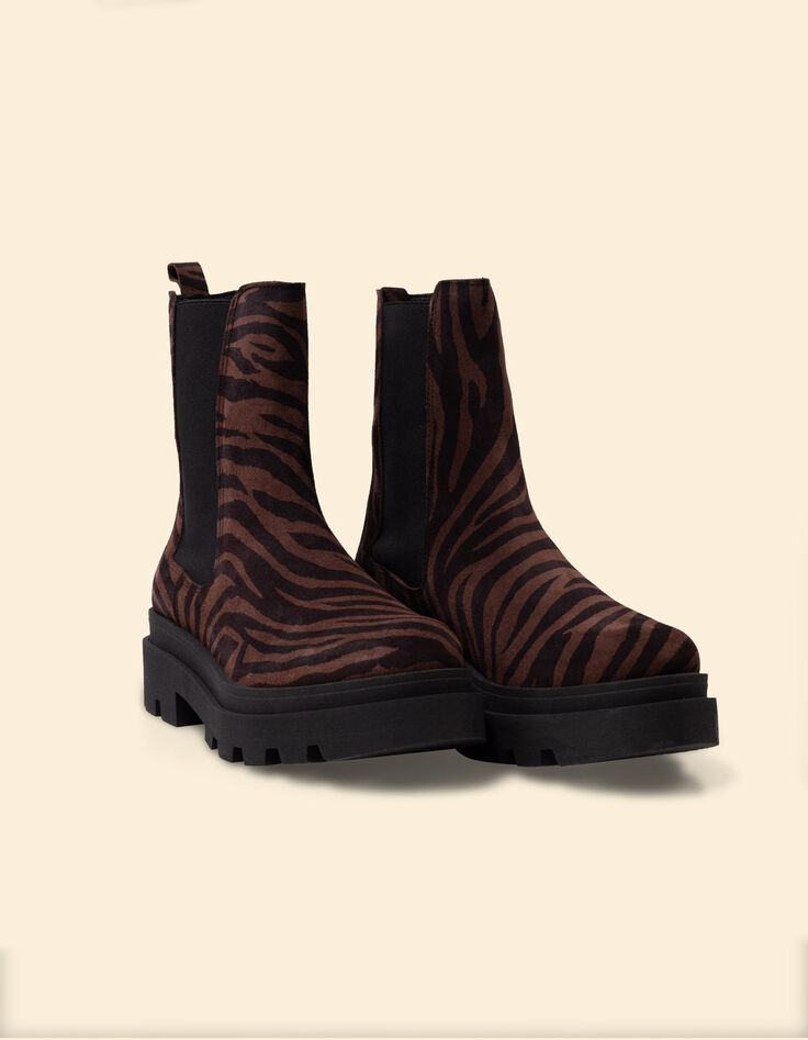 Chelsea laarzen bruin leer Fluwelen zebra motief I.Code-6