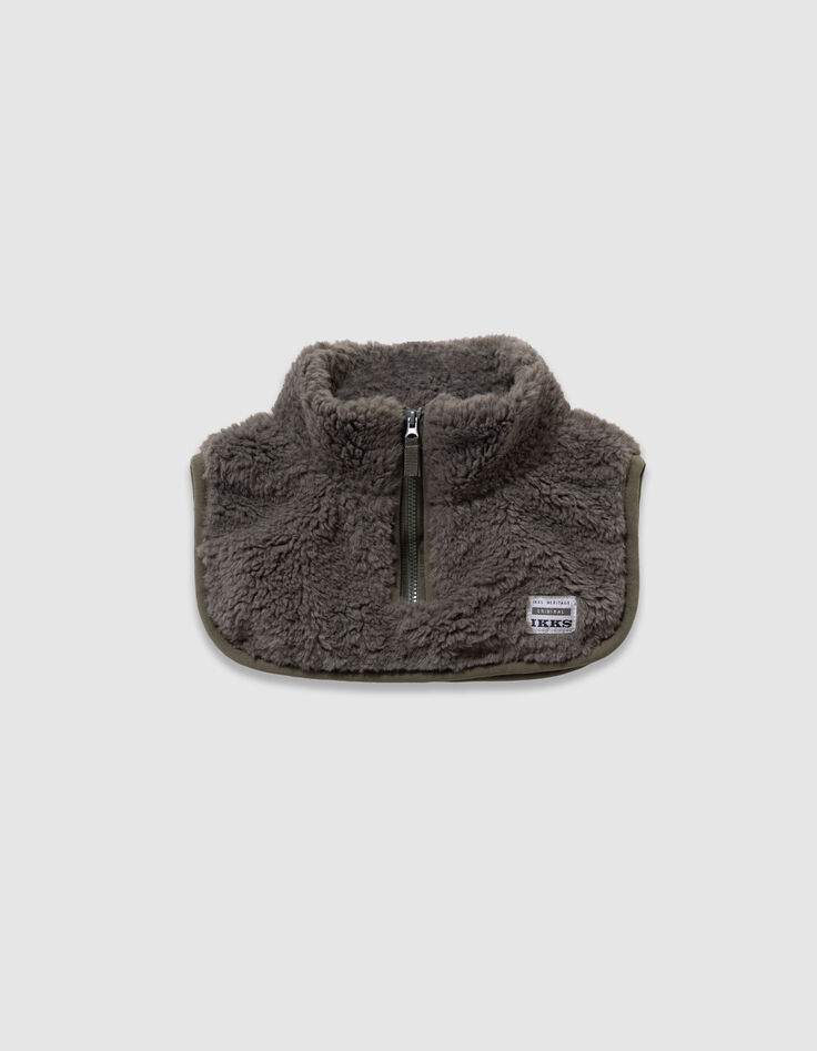 Boys’ khaki sherpa zipped neck warmer-1