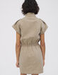 Women’s light khaki Terra Denim dress, studded high neck-2