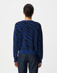 Blauer Damen-Croppedstrickpulli Zebramuster-4