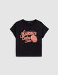 T-shirt noir message et fruits fluo fille-1