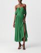 Women's green long dress with draped straps-1
