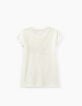 Girls’ off-white T-shirt with reversible sequin slogan-3