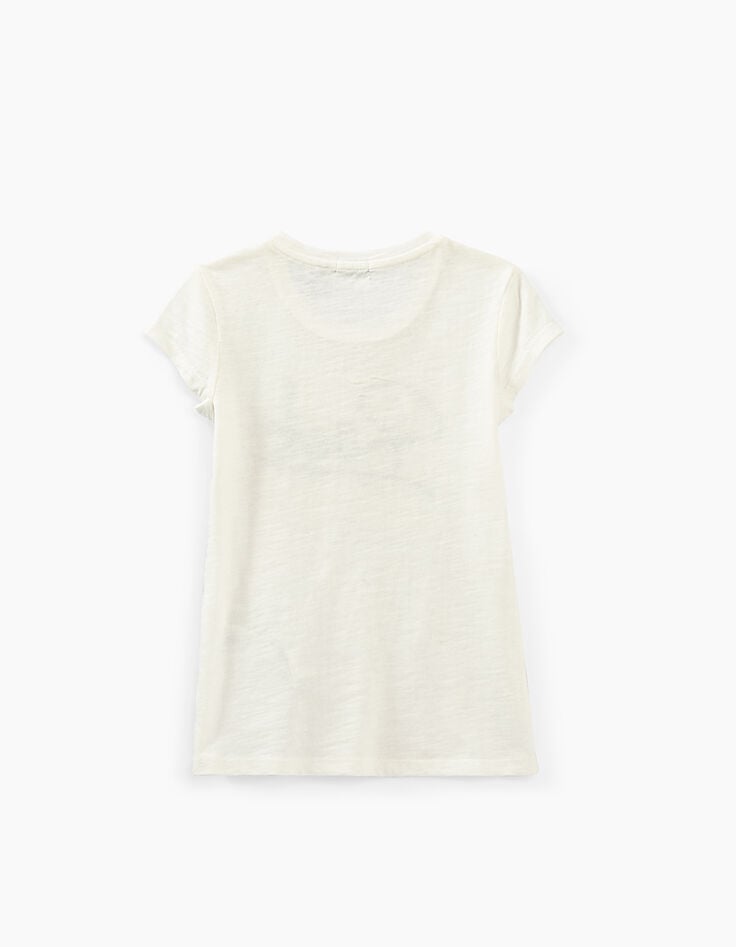 Girls’ off-white T-shirt with reversible sequin slogan-3