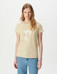 Beiges Damen-T-Shirt Schriftzug gestickte Buchstaben-2