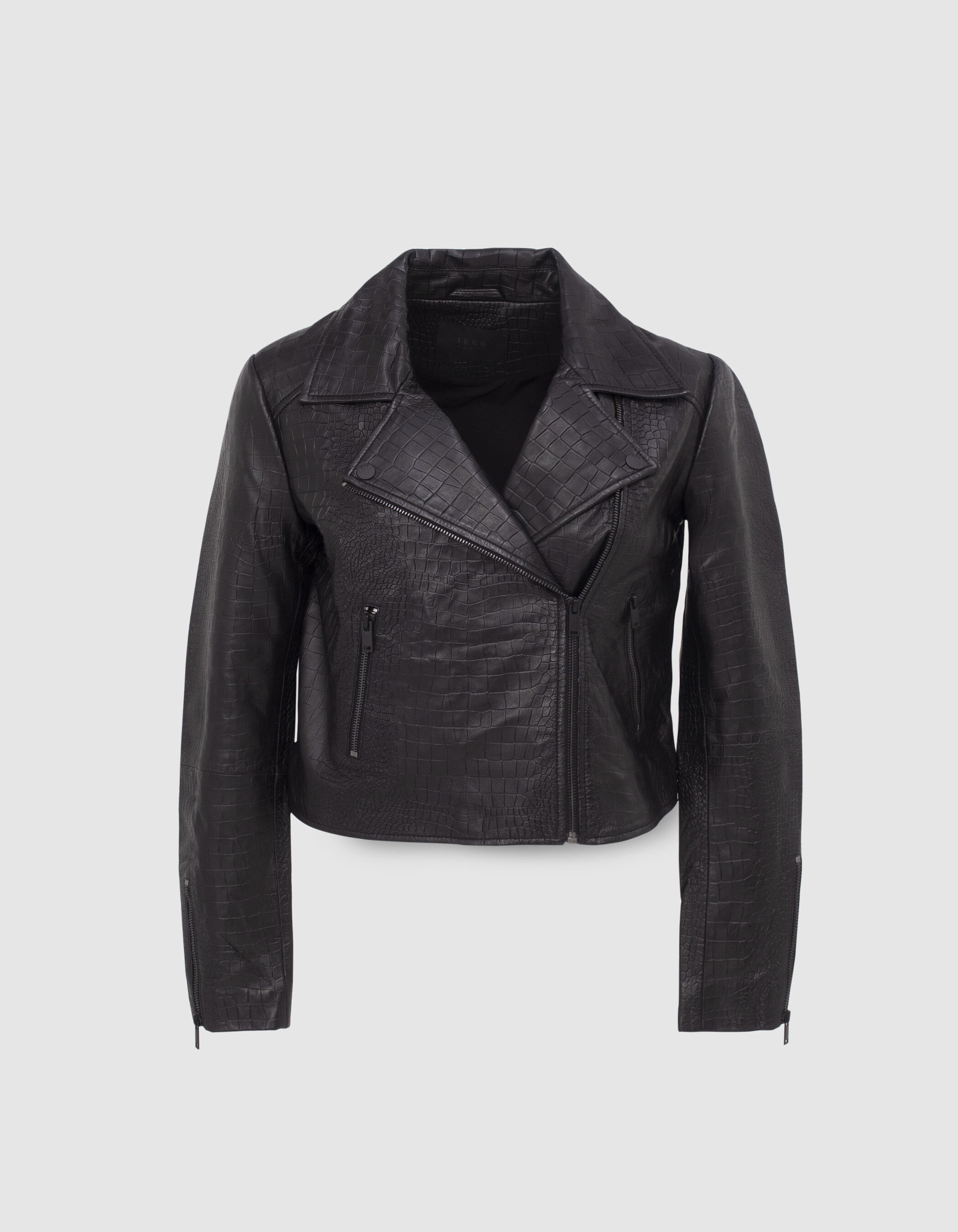 Veste en cuir noir esprit motard embosse croco Femme IKKS
