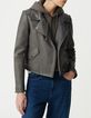 Blouson gris cuir esprit motard parementure-2