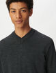 Men’s grey fine-knit wool V-neck sweater-4