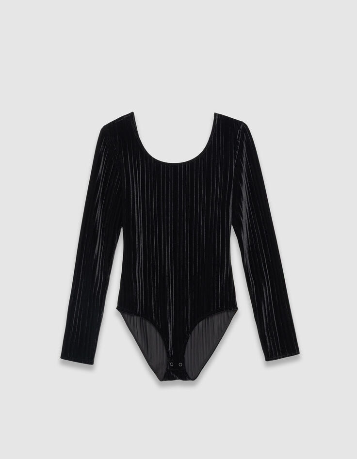 Women’s black pleated velvet knit bodysuit-5 Women’s black pleated velvet knit bodysuit-5