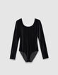 Women’s black pleated velvet knit bodysuit-5 Women’s black pleated velvet knit bodysuit-5