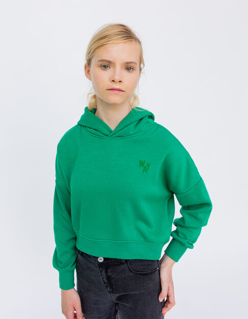 Girls’ green flocked cropped hoodie