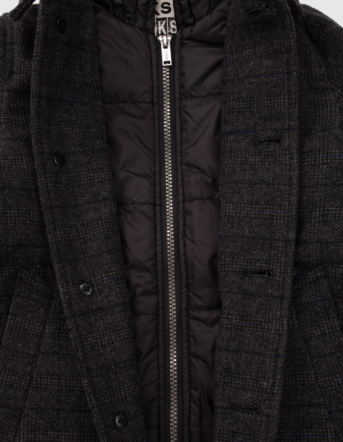 Manteau gris chiné carreaux parmenture nylon garçon  - IKKS