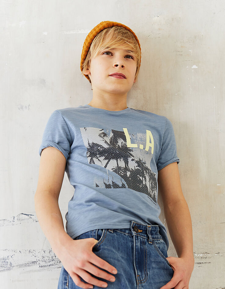 Boys’ blue grey palm-tree photo T-shirt-1