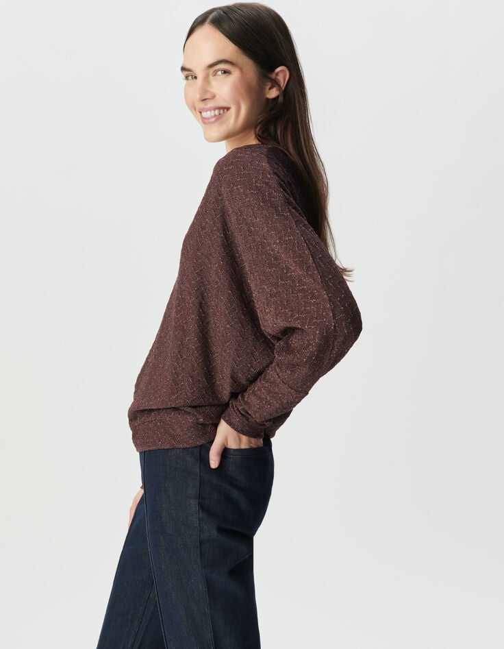 Tee-shirt bordeaux lurex manches chauve-souris Femme-3 Tee-shirt bordeaux lurex manches chauve-souris Femme-3