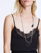Sautoir fantaisie plumes et grappes perles femme-2