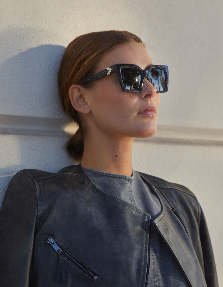 Schwarze Sonnenbrille Billy graue Gläser-7