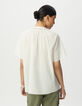 Women's loose-fitting blouse in ecru organic cotton with embroidered neckline-3