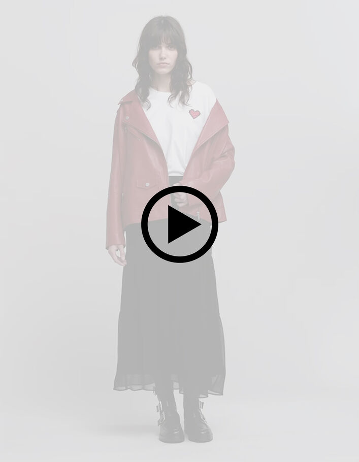 Veste cuir rouge esprit motard poches zippées Femme