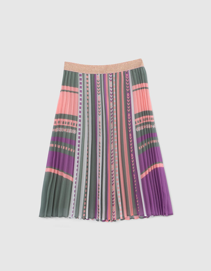 Lange kaki plooirok met etnische motieven meisjes-4