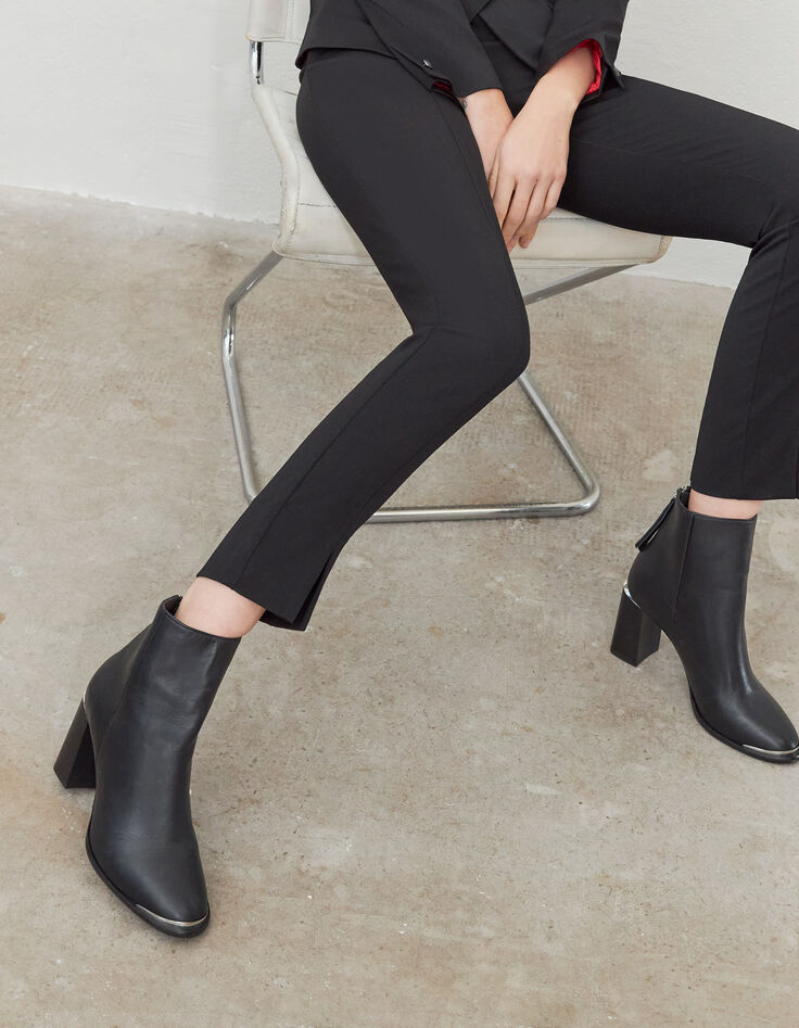 Boots noirs zipp&eacute;s cuir avec barrette m&eacute;tal Femme-7