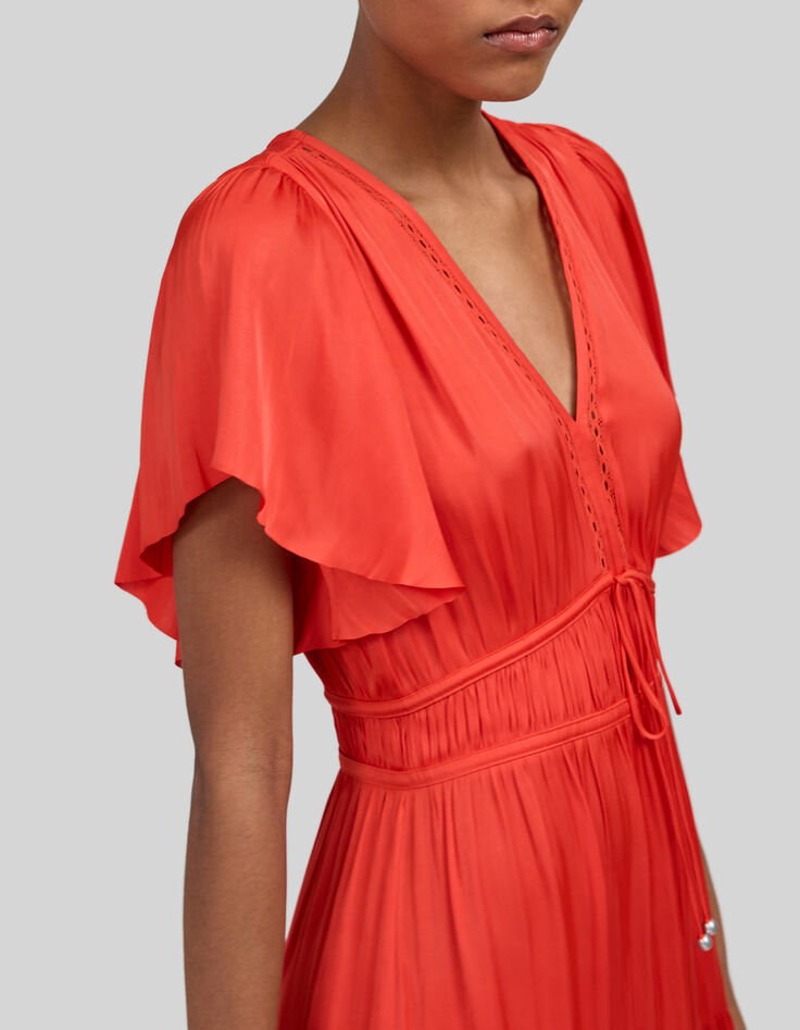 Orangefarbenes Damenkleid mit Schmetterlings&auml;rmeln-6
