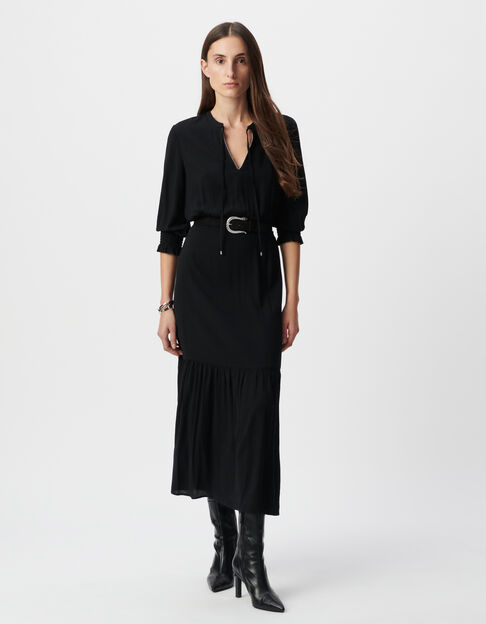 Black long dress LENZING™ ECOVERO™ micro-beaded collar Women - IKKS