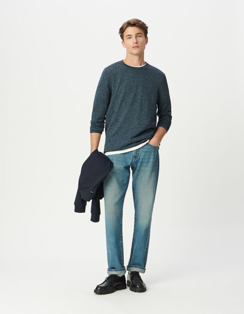 Pull bleu tricot mouliné Homme - IKKS