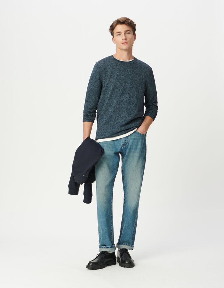 Pull bleu tricot mouliné Homme-1 Pull bleu tricot mouliné Homme-1