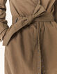 Trench long en lin kaki détails oeillets femme-5