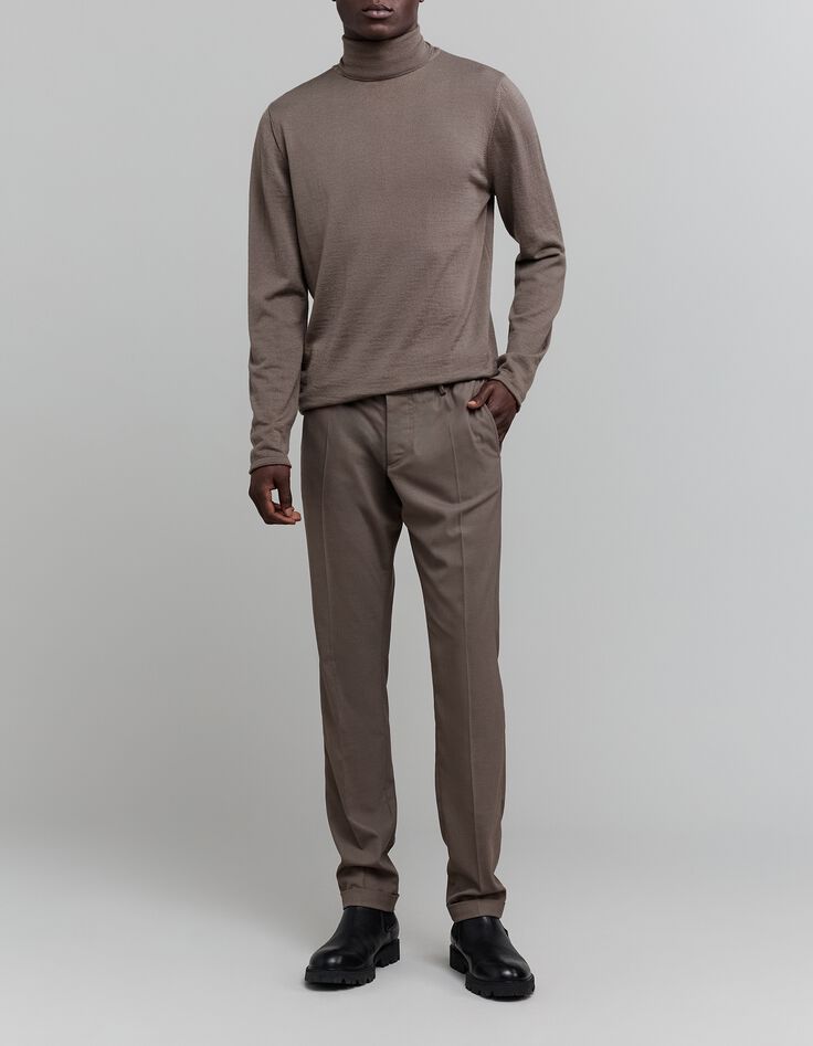 Pull châtain tricot col roulé Homme-2