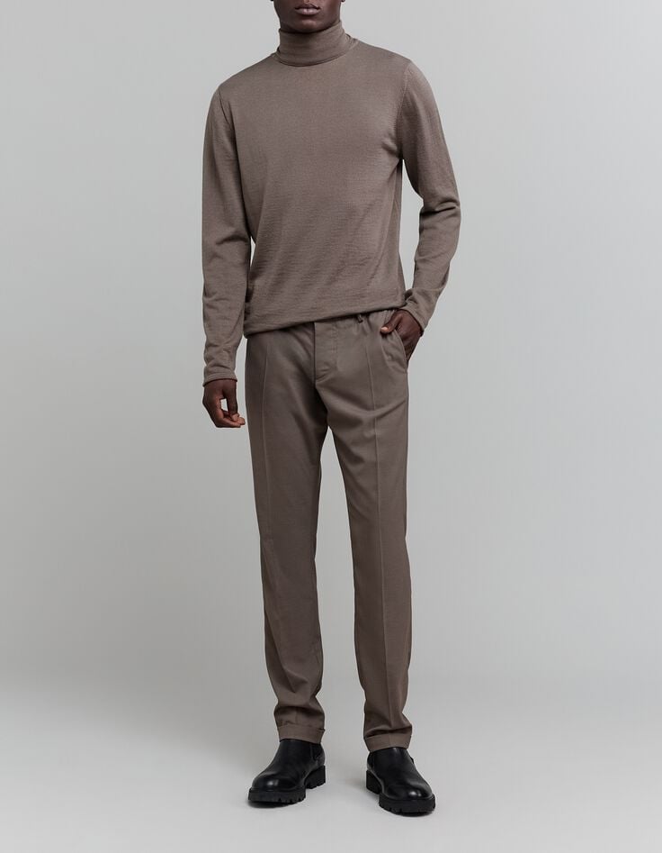 Pull châtain tricot col roulé Homme-2 Pull châtain tricot col roulé Homme-2