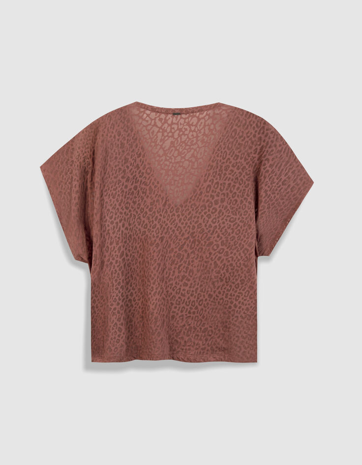 Tee-shirt loose bordeaux imprim&eacute; l&eacute;opard Femme-6