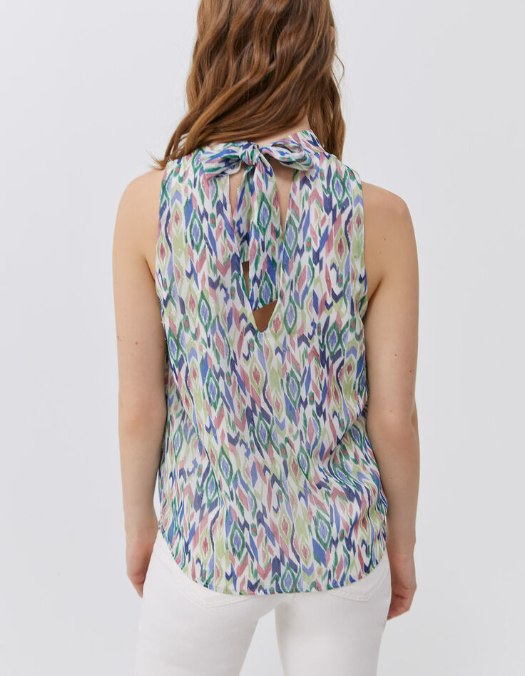 Women’s ecru ikat diamond print top with tie on back-3 Women’s ecru ikat diamond print top with tie on back-3