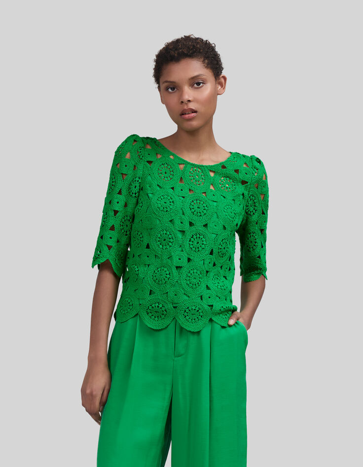 Blouse verte dentelle macramé Femme-2