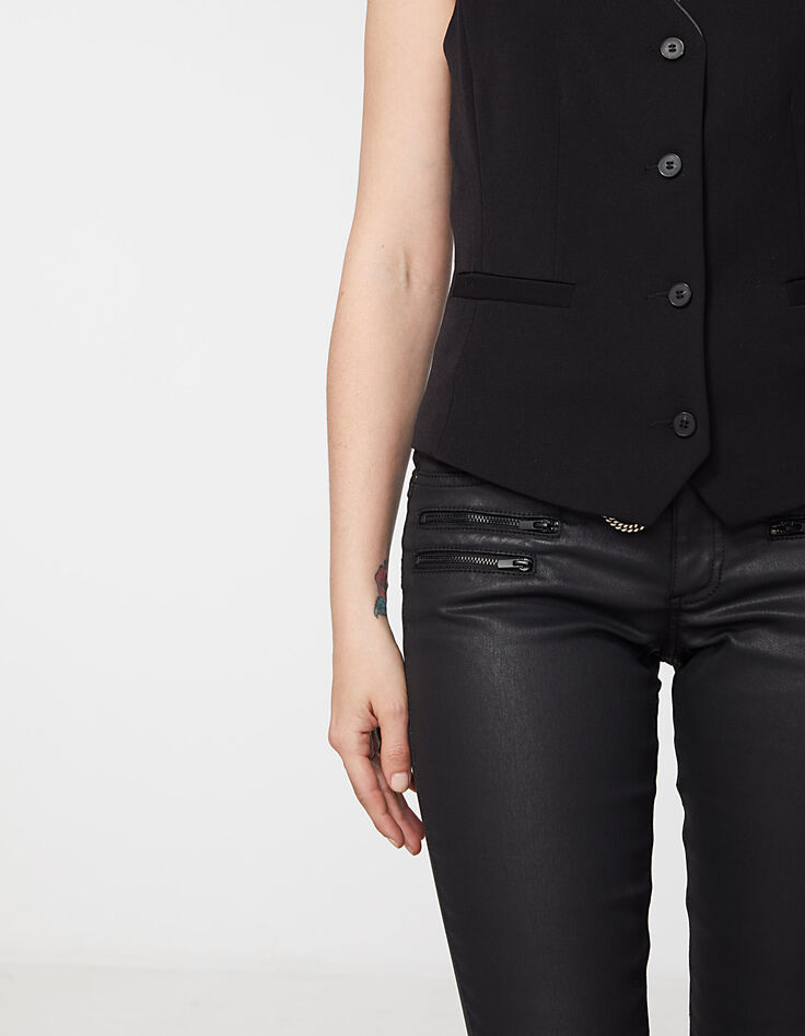 Women’s black braided neckline tailored waistcoat-4