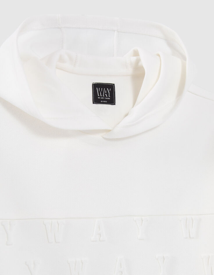 Sudadera blanco roto felpa piqué logo relieve niño-3