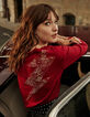 Pull rouge coton cachemire éclair decolleté dos femme-1