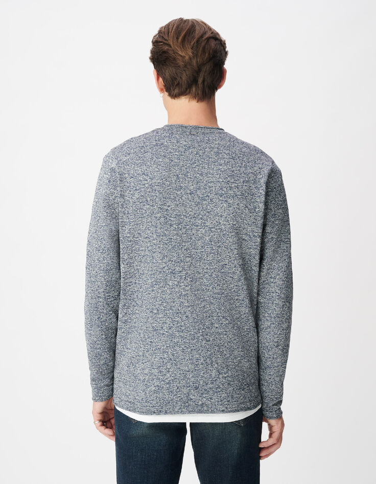Pull manches longues marine tricot moulin&eacute; Homme-3