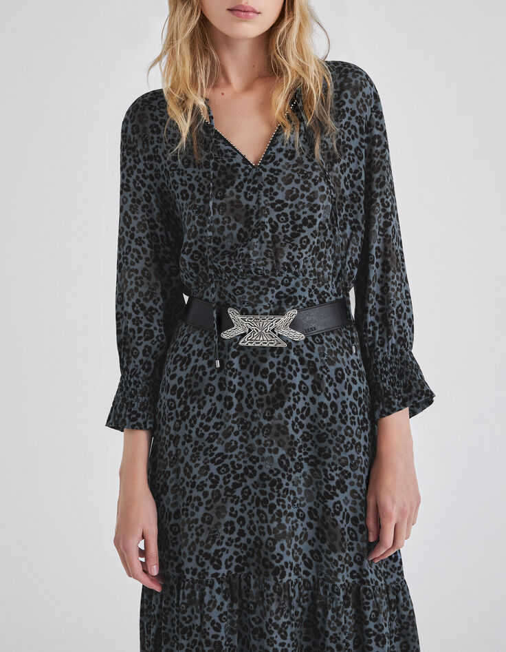 Lange blauwe jurk LENZING™ ECOVERO™ rock-luipaard Dames-2